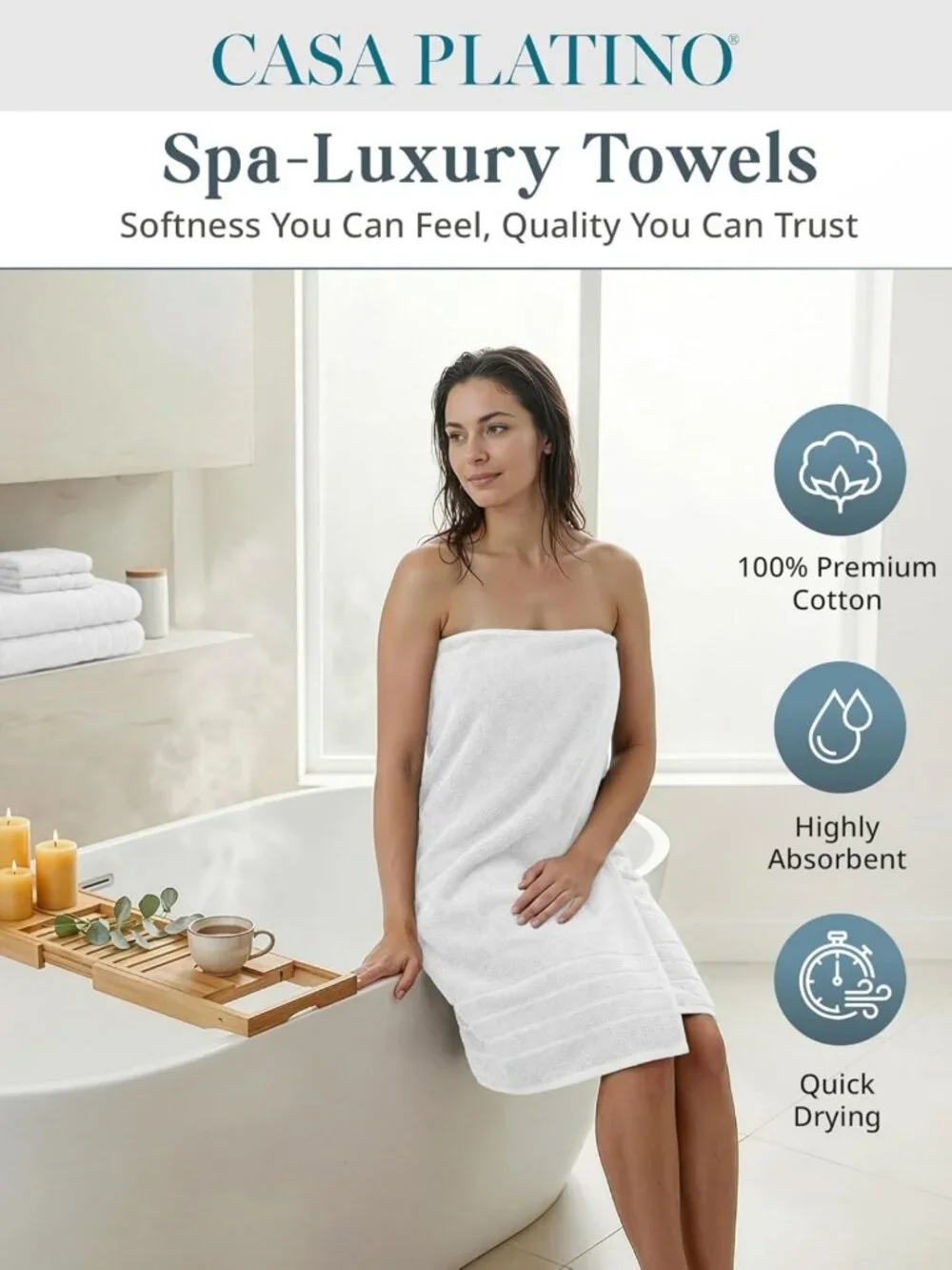 Luxurious 12-Piece Bath Towel Set - 100% Cotton, Soft & Absorbent, White